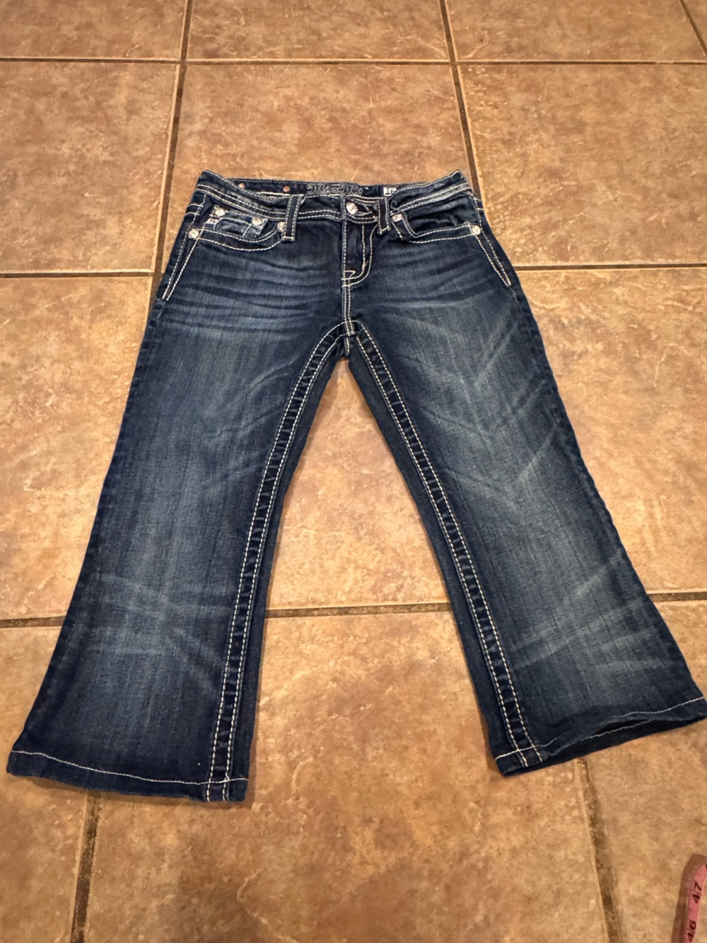 Miss Me Girls Dark Blue Capris with Contrast White Stitching